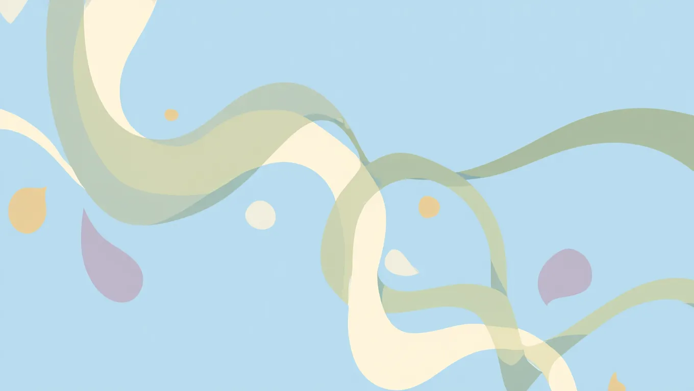 Calming abstract composition with gentle curves and connected elements symbolizing restorative rest and daily balance